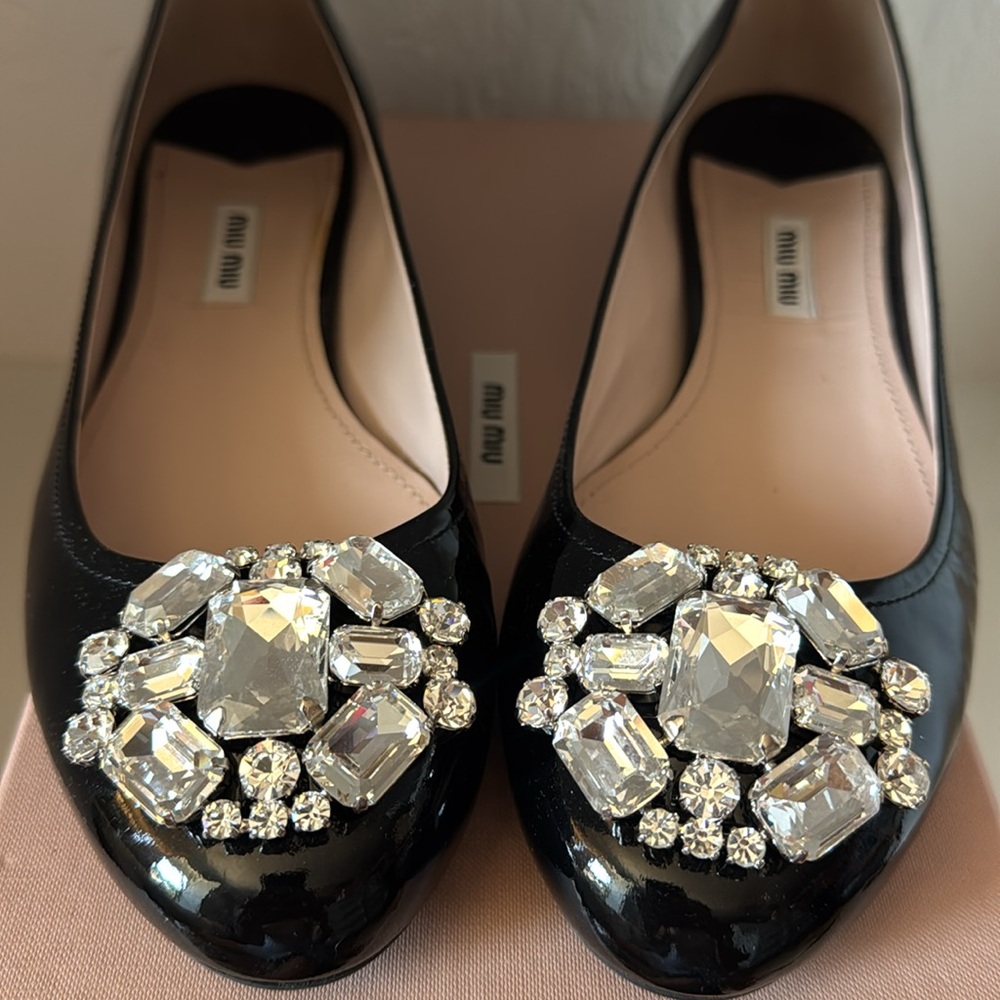 Miu Miu Crystal Black Patent Ballet Flats size 41